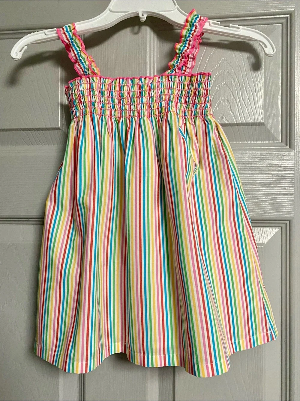 GAP Baby Rainbow Stripe Smocked Sundress with Pink Trim and pockets SIZE 2T NWT